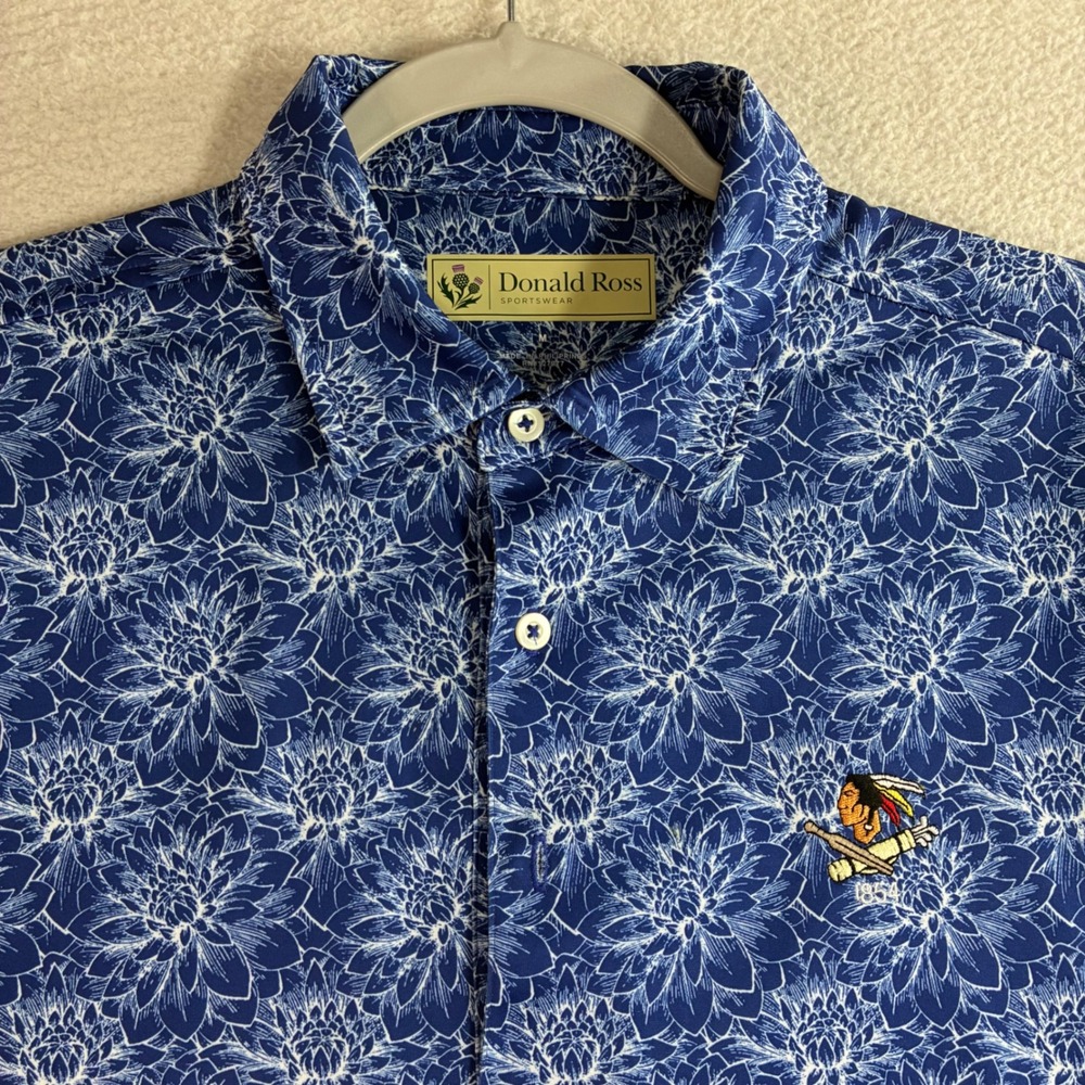 Donald Ross Philadelphia Cricket Club Golf Polo Shirt Men M Blue Floral AOP 1854
